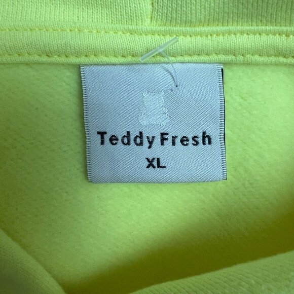Teddy Fresh‎ Hoodie Womens XL Highlighter Neon Yellow Cropped 100% Cotton Beaded - Picture 12 of 15